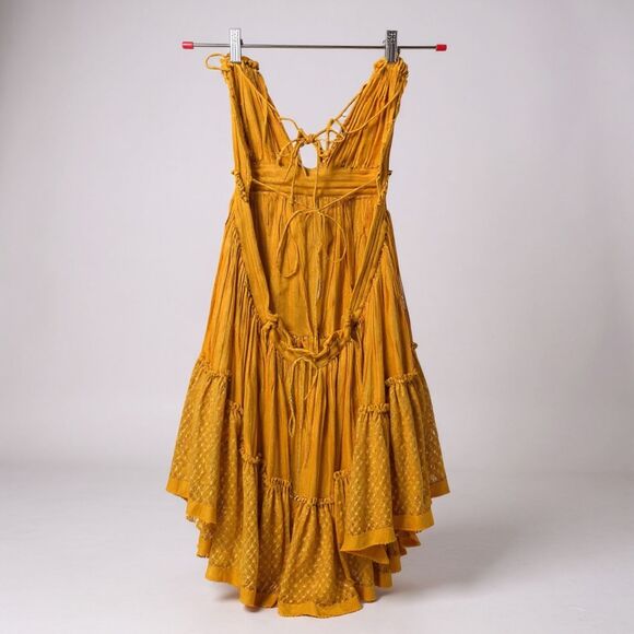 Free People 100 Degree Mini Dress Yellow Marigold Sz Sm Boho Flowy Summer Dress - Picture 5 of 11